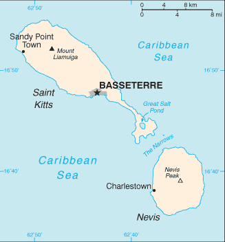 Map of Saint Kitts and Nevis