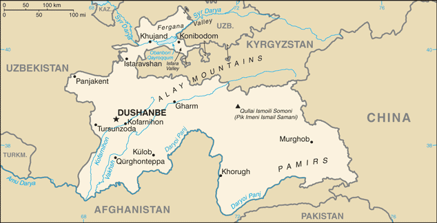 Map of Tajikistan